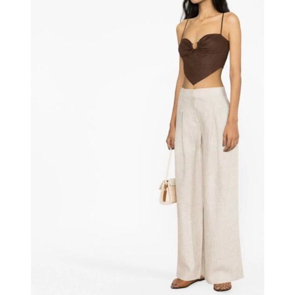 Reformation Neutral Asher Trousers Linen Wide Leg Relaxed Fit Beige Size 2 - Picture 1 of 10